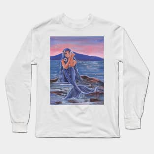 Daydreamer mermaid ocean sunset art by Renee Lavoie Long Sleeve T-Shirt